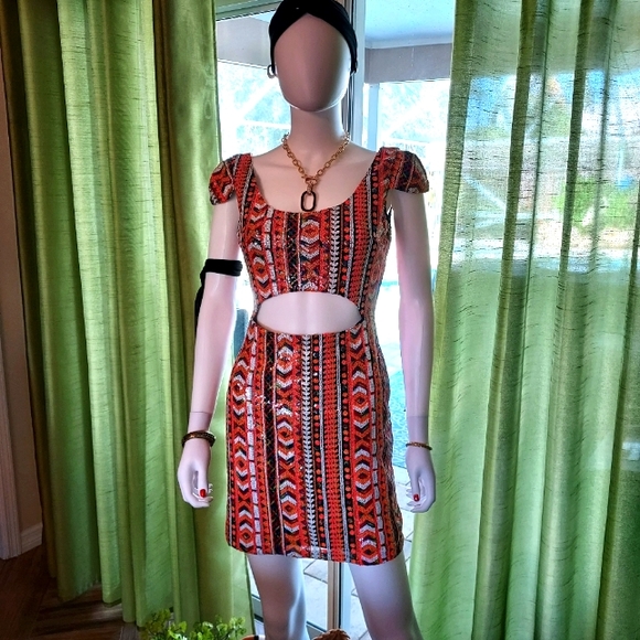 Rare London Cut-Out Midriff Sequin Dress. - Picture 2 of 14